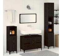 Gatherant Set di mobili da bagno da parete, 3 pezzi, colore nero, effetto rovere, moderno mobiletto basso e alto per riporre oggetti e ordine nel bagno degli ospiti e del bagno principale