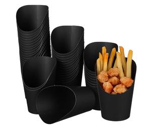 GATHINESS 100 Pezzi Bicchieri per Snack in Carta Neri 14oz Apertura Angolata Monouso per Patatine Fritte e Finger Food, Porta Antipasti Pratico per Feste, Catering e Buffet