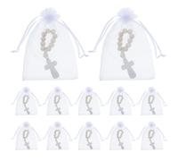 GATHINESS 40 Set Rosari Battesimale in Legno con Croce, Braccialetti con Sacchetti a Rete per Bomboniere Prima Comunione e Battesimo, Accessori Portatili per Feste e Celebrazioni