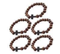 GATHINESS 5 Pezzi Braccialetto con Perline in Legno e Croce Religiosa da Elastici Unisex Gioielli Cattolici di Preghiera Leggeri e Confortevoli per Uomo e Donna