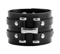 GATHINESS Bracciale Uomo in Pelle Nera Stile Punk Vintage Larghezza Ampia Resistente Non Facile da Deformare per Uso Quotidiano e Uscite Casual