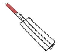 GATHINESS Cestello per Barbecue Nero in Ferro con Manico in Legno, Graticola Integrata Multifunzionale per Grigliare All'aperto e Barbecue da Esterno