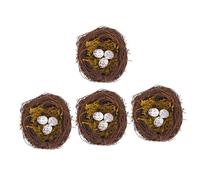 GATHINESS Set 4 Nidi Artificiali in Rattan Uova Finte, Decorazione a Nido D'uccello per Casa e Giardino, Ornamento Pasquale Leggero per Allestimenti e Feste