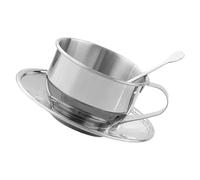 GATHINESS Set Tazze Caffè in Acciaio Inox 175ml con Piattino e Cucchiaino | Argento, Costruzione Robusta e Base Piatta, per Latte, Cioccolata Calda e Tè Pomeridiano