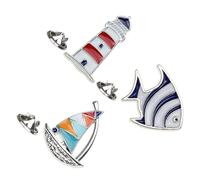 GATHINESS Spilla a Forma di Barca a Vela e Pesce Tropicale, Set da 3 Spille in Metallo per Accessori Mare e Decorazioni Tema Festa Estiva