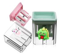 GATHINESS Temperamatite Manuale a Doppio Foro 2 Pezzi, Piccoli Temperamatite di Plastica per Matite Colorate, Forniture per Ufficio e Scuola Design Cartoni Animati, Leggero e Portatile