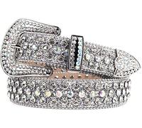 Gatijan Cinture con strass borchiate per uomo donna cintura con diamanti scintillanti alla moda cintura in pelle intarsiata con cristalli brillanti cintura in pelle con diamanti, Argento, M