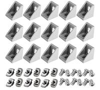Gativs 15 Pezzi Staffa Angolare in Alluminio Profili in Alluminio Angolo Retto Staffa Angolo Alluminio 20 x 20 x 17 mm conT-Scanalatura Dado e Vite a Brugola M5 per Profilo di Estrusione di Alluminio