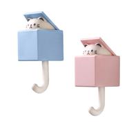 Gativs Cat Key Hook 2 Pezzi Cute Pet Hooks Gancio Appendiabiti Appendi Chiavi a Muro Gatto Self Adhesvie Cat Key Holder Attaccapanni da Porta Appendino da Muro per Appendere La Cucina il Bagno