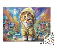 Gato 3D Rompecabezas 1000 Piezas Cute Gato 3D in Yellow Hoodie Estético y Desafiante Desafío Duro Imposible Juguete Educativo Entretenimiento Creativo Adultos y Niños