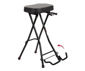Gator Frameworks - Sgabello per Chitarrista con Supporto Integrato, Altezza 71 cm, Portata 113 kg, Seduta Imbottita, Pedana Poggiapiedi, Pieghevole, Nero (GFW-GTRSTOOL)