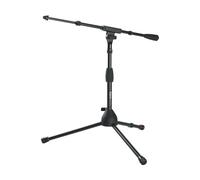 GATOR FRAMEWORKS - Supporto per microfono con base a treppiede corta, sistema di bloccaggio a rotazione con impugnatura soft grip, asta a braccio e adattatori inclusi (GFW-MIC-2621)