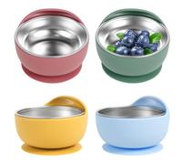 Gatphy 4 ciotole per bambini in acciaio inox con ventosa, antiscivolo, con custodia in silicone rimovibile, per introduzione di compleanni senza BPA