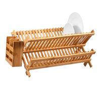 Gatphy Scolapiatti a 2 ripiani in bambù, pieghevole, 20 fessure con portaposate, scolapiatti da cucina, supporto per ciotole, sottobicchieri, tazze, tagliere