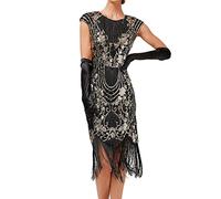 Gatsby - Vestito da donna anni '20, abito da donna in stile anni '20, verde oro, con frange, per ballare e ballare, gold, S