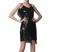 Gatsby - Vestito da donna anni '20, in oro e nero, con frange, da donna, per ballare e carnevale, con frange, Nero , 4XL
