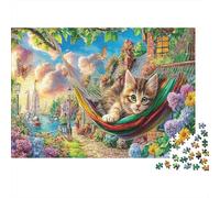 Gatta in una cesta da sdraio Puzzle 1000 Pezzi Gatta che riposa in sdraio da giardino, regalo perfetto, gioco stimolante, divertente per famiglie, decorazione casa