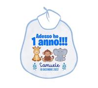 Gattablu Bavaglino bavetta Adesso ho 1 anno! Personalizzato con nome bimbo e data! Primo Compleanno animali giungla safari!