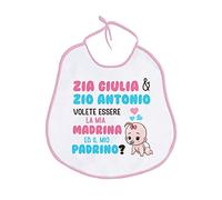 Gattablu Bavaglino bavetta bimba Zia e Zio volete essere la mia Madrina e il mio Padrino? Bebè pupazzetto! Personalizzato con i nomi!