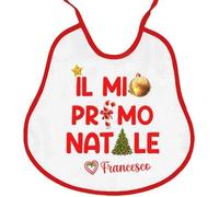 Gattablu Bavaglino neonato neonata bavetta Il Mio Primo 1° Natale, personalizzato con nome di bimbo o bimba! Bordini rossi!