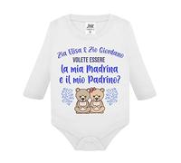 Gattablu Body bimbo bimba neonato bebè manica lunga Zia e Zio volete essere la mia madrina e il mio padrino? Personalizzato con i nomi! Battesimo! Scritte azzurre! (6 mesi)