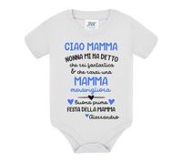 Gattablu Body bimbo neonato Nonna mi ha detto che sei meravigliosa, Buona prima festa della mamma PERSONALIZZATO CON NOME bebè! Cuoricini azzurri! (6 mesi)