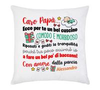 Gattablu Federa per cuscino Caro futuro papà, riposati perché tra poco arriverò io! Personalizzata con nome bimbo o bimba! Divertente!