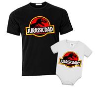 Gattablu Pacchetto t-Shirt Uomo e Body Neonato Bimbo Coppia Padre e Figlio Jurassic Dad e Jurassic Baby! Idea Regalo papà e Bambino, Dinosauri Divertenti!