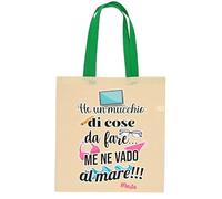 Gattablu Shopper borsa divertente Un mucchio di cose da fare, me ne vado al mare! Personalizzabile con nome! Manico verde!