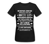 Gattablu T-Shirt Donna Nera Mi Dispiace Sono già Sposata con Un Marito Sexy, Il Mio re ed io la Sua Regina! Personalizzata con Mese di Nascita di Lui, Idea Regalo Divertente Moglie!
