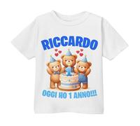 Gattablu T-Shirt Maglietta Bimbo Primo Compleanno Adesso Ho 1 Anno! Personalizzata con Nome! Orsetti orsacchiotti Carini! (Taglia 1-2 Anni Come da Tabella)