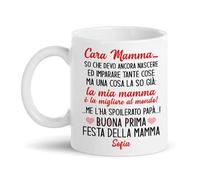 Gattablu Tazza Mug 11 oz Cara Mamma, devo ancora nascere ma so che sei la migliore al mondo, me l'ha spoilerato papà! Buona prima festa della mamma! Personalizzata con nome bimbo o bimba!