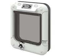 Gattaiola Cat Mate Elite con microchip e timer - Adattatore per porta di vetro e parete bianco