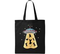 Gatti Alien Abduction Divertente UFO Grafica Naturale Ecologico Cotone Tote Bag Nero, Nero , Taglia unica