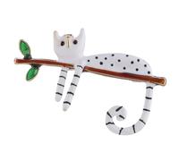 Gatti Bianchi Puntina Per Le Donne Pigri Gatto Penna Squisita Smalto Carino Ramo Distintivo Distintivo Risvolto Gioielli Lazy Pigro Seduto Sulla Razza Albero, Taglia unica, come descritto