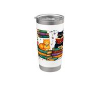 Gatti che leggono libri Accogliente biblioteca d'arte per gli amanti dei Bicchiere termico in acciaio inox doppia parete