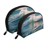 Gatti con occhi gialli portatile Shell Cosmetic Bag Set - Travel Makeup Organizer con cerniera e scomparti interni, Onda d'acqua sul mare, Taglia unica