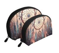 Gatti con occhi gialli portatile Shell Cosmetic Bag Set - Travel Makeup Organizer con cerniera e scomparti interni, Acchiappasogni nativo americano, Taglia unica