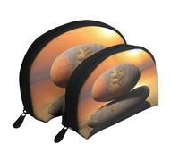 Gatti con occhi gialli portatile Shell Cosmetic Bag Set - Travel Makeup Organizer con cerniera e scomparti interni, Pietra Zen Paesaggio Alba, Taglia unica