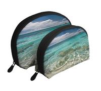Gatti con occhi gialli portatile Shell Cosmetic Bag Set - Travel Makeup Organizer con cerniera e scomparti interni, Estate Mare, Taglia unica