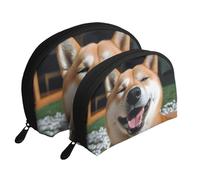 Gatti con occhi gialli portatile Shell Cosmetic Bag Set - Travel Makeup Organizer con cerniera e scomparti interni, Shiba Inu Smile Lingua Fuori, Taglia unica