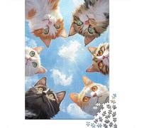 Gatti curiosi che guardano in alto Puzzle 1000 Pezzi Carta per Adulti Cielo blu esterno Gioco rilassante Attività in famiglia Idea regalo 38x26cm/1000pcs