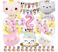 Gatti Decorazioni 2 Anni, Kit Compleanno 51 Pezzi per Bambini, Palloncini in Foil, Gattini Tema Feste, Animali Domestici Forniture Con Banner