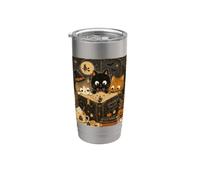 Gatti di Halloween che leggono storie spettrali libri gatto mamma bambini Bicchiere termico in acciaio inox doppia parete