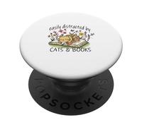 Gatti e libri Giornata mondiale del libro per gli amanti del libro Biblioteca Readin PopSockets PopGrip Intercambiabile