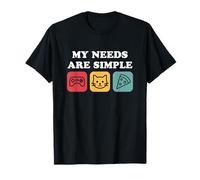 Gatti Gaming e Pizza My Needs Are Simple Funny Cat Gamer Maglietta