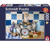 Schmidt Spiele- Puzzle da 500 Pezzi con Gatti in Cucina, Multicolore, 58370