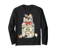 Gatti Kawaii Divertenti in Barattolo La Vita è Migliore con i Gatti Maglia a Manica