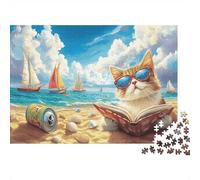 Gatti leggono spiaggia Puzzles 1000 Pezzi In Cartone Di Alta Qualità,Un Busta Di Puzzle A Rompicapo Per Art-terapia,Ideale Per Attività Per Giorni Di Pioggia,Regalo Per La Pensione 38x26cm/1000pcs