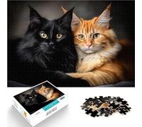 Gatti Maine Coon neri e arancioni puzzle 1000 pezzi per adulti Per il divertimento in famiglia Attività divertenti a casa, regali di compleanno, regali di viaggio, 38x26cm